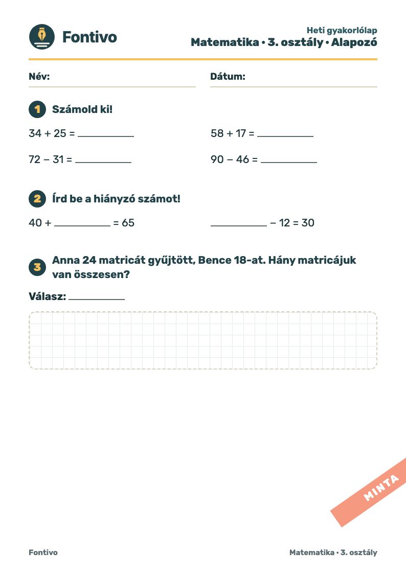 Matematika · 3. osztály · Alapozó